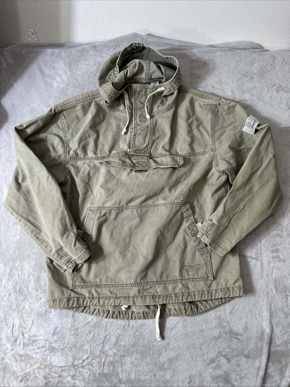 American Eagle AEO Anorak Jacket Womens S Olive Utility Military Pullover Y2K